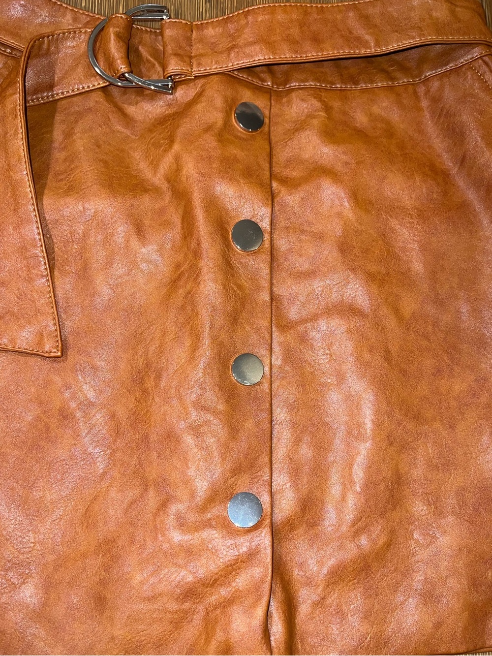 Zara Rust Brown Faux Leather Button-Front Mini Skirt with Belt size M. - Picture 5 of 10